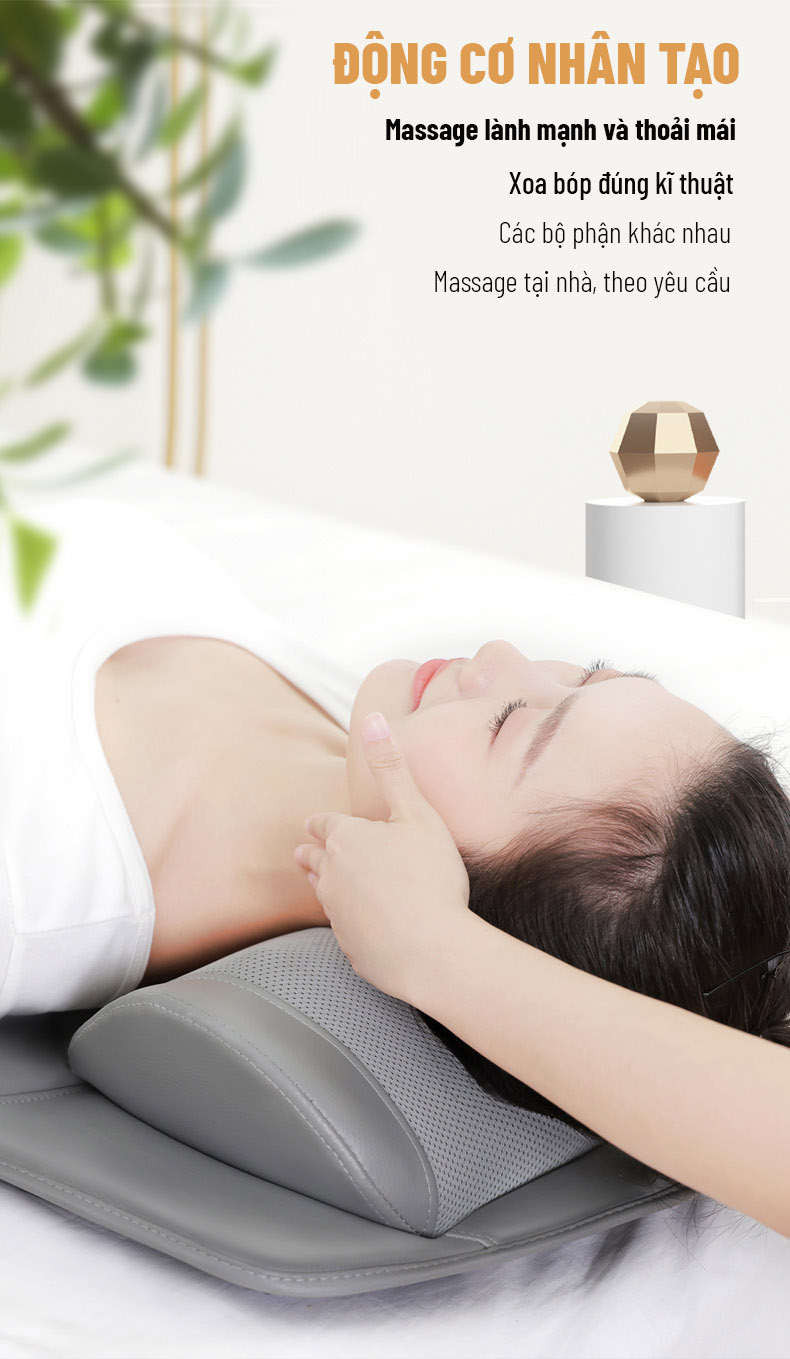 Đệm Massage  Cao Cấp - Chất Liệu Da Pu -  Massage Cổ, Vai, Gáy - Massage Toàn Thân - Phiên Bản 2021 - Đệm Mát Xa Toàn Thân Hồng Ngoại - Màu Xám