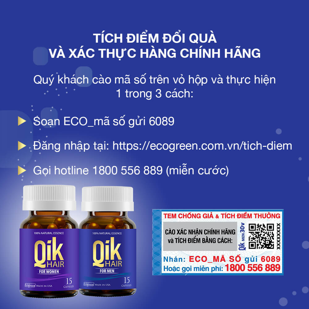 Viên uống QIK HAIR (cho Nam) hỗ trợ giảm rụng, mọc tóc chắc khỏe (15 viên)