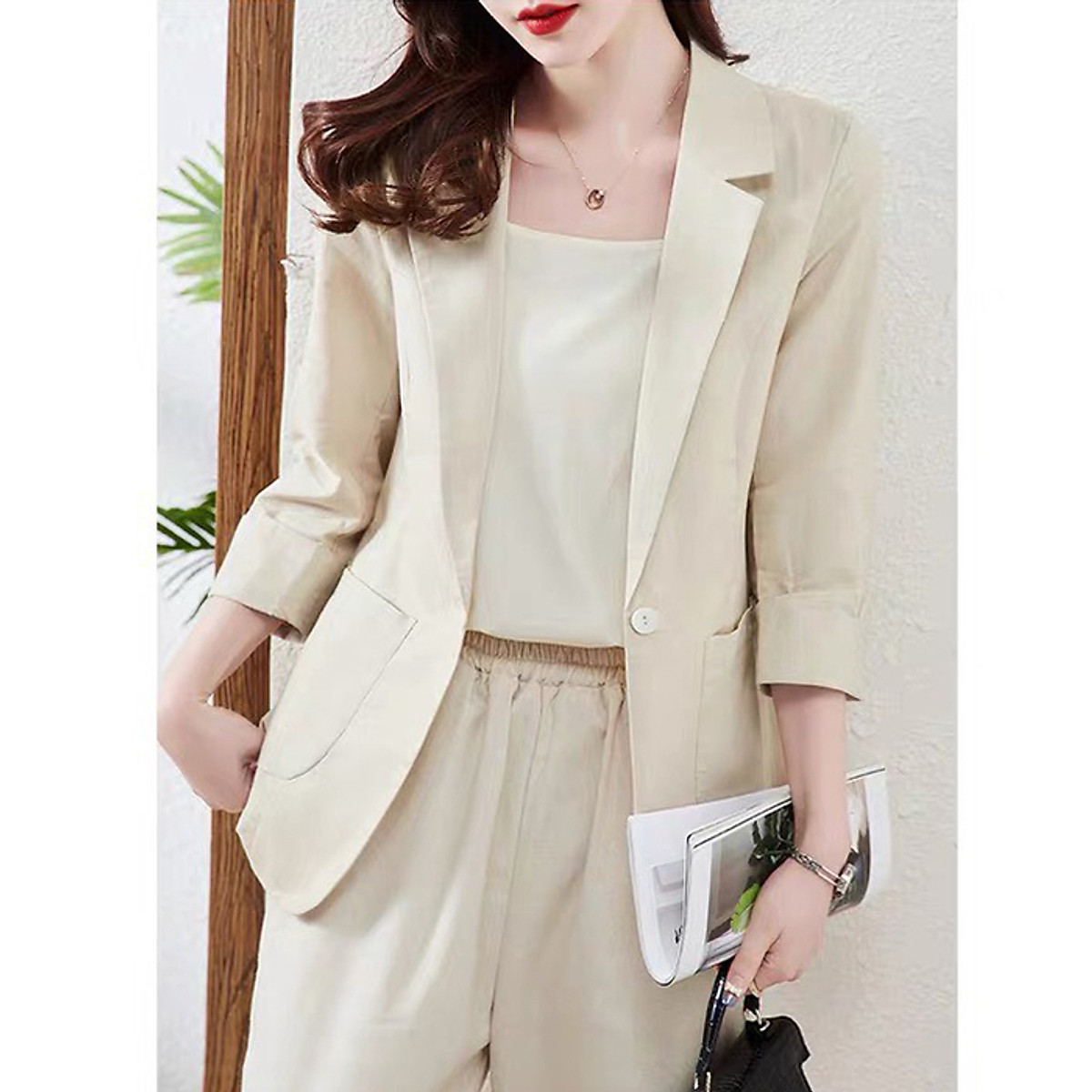 Áo vest blazer form vừa tay lỡ gập 2 túi ốp, chất vải Linen bột Premium, có 3 màu lựa chọn