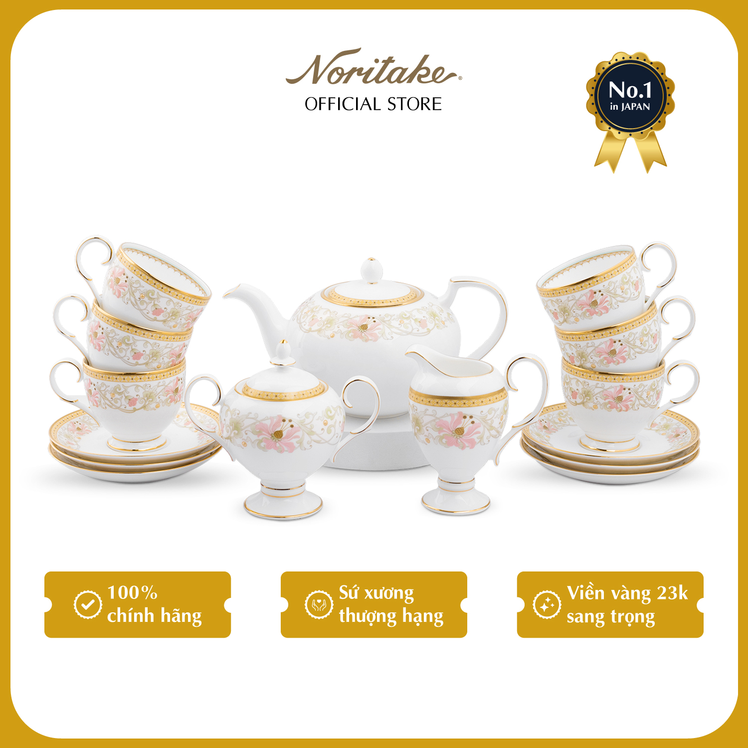 Bộ Bàn Trà/Coffee 15 Món Noritake dòng Blooming Splendor sứ xương cao cấp