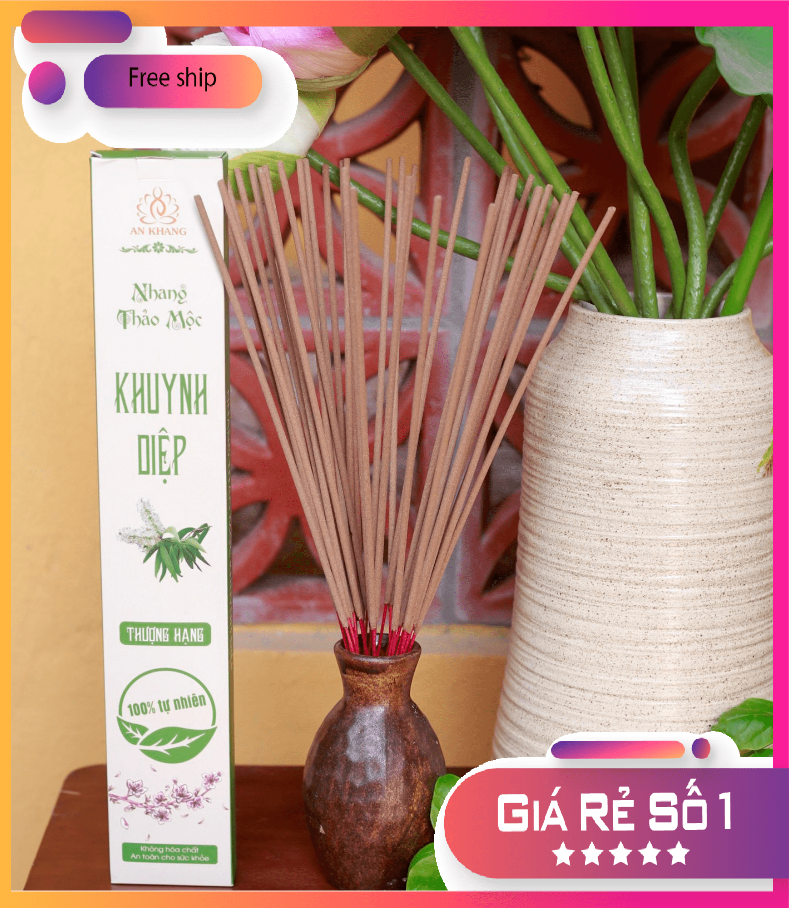 Hộp 100 nén nhang Khuynh Diệp dài 29cm- không sử dụng hóa chất, ít khói, mùi hương dịu nhẹ