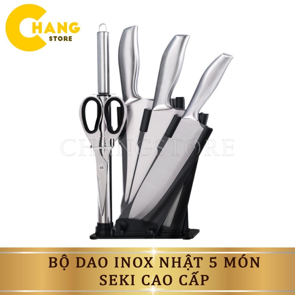 Bộ Dao Inox Nhật 5 Món SEKI Cao Cấp - Bộ dao 5 món nhà bếp kèm khay đựng siêu tiện dụng