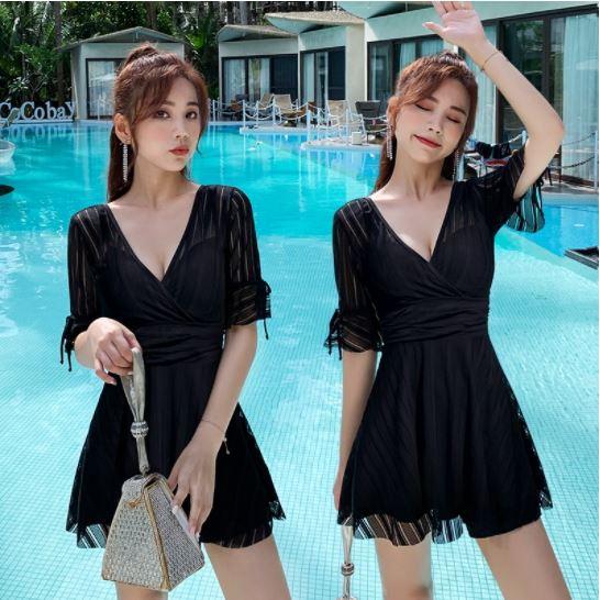 Đồ Bơi Nữ Bikini Áo Tắm Dạng Váy Đi Biển Có Tay Giấu Bụng CHo Người Béo Bụng - Hàng Quảng Châu Cao Cấp