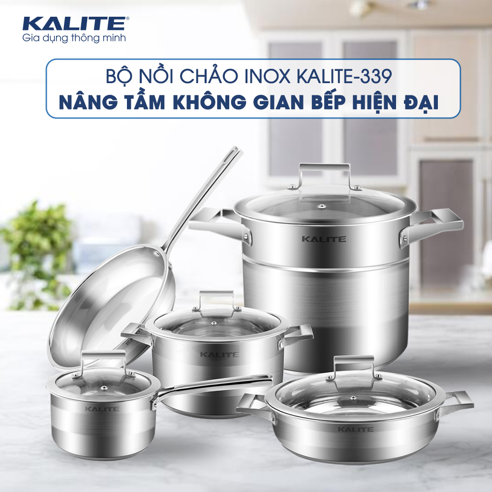 Bộ nồi chảo 5 món Kalite KL 339, chất liệu inox 304, hàng Thái Lan bảo hành 3 năm, hàng chính hãng