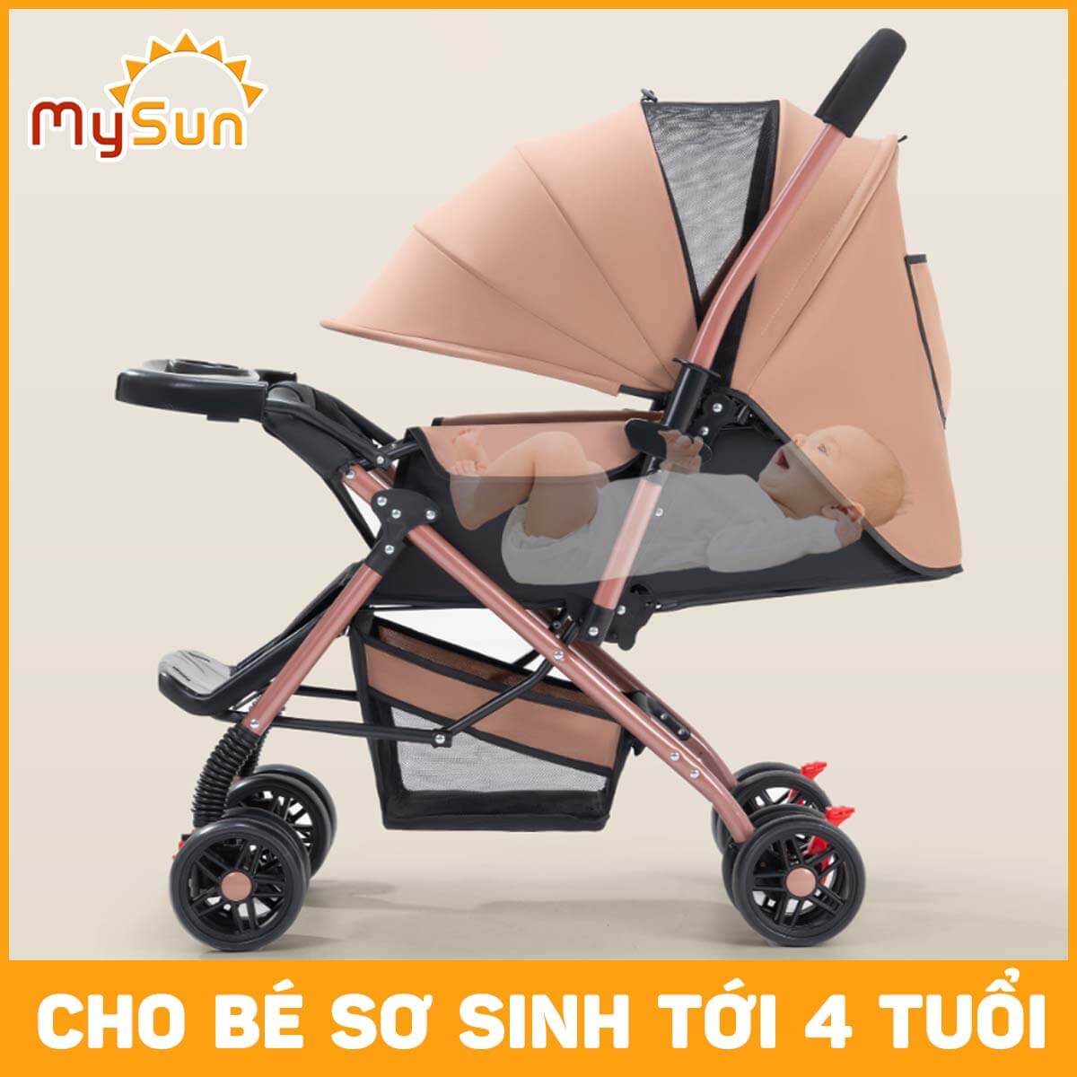Xe đẩy 2 chiều nằm ngồi gấp gọn cho em bé sơ sinh 1 2 3 4 tuổi Premium MySun