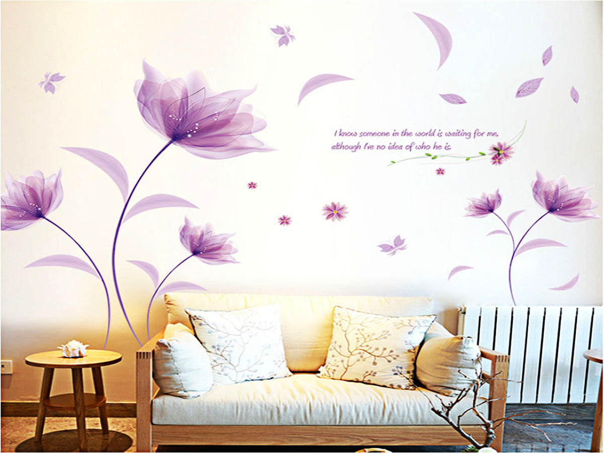Decal dán tường hoa pha lê tím xl8190