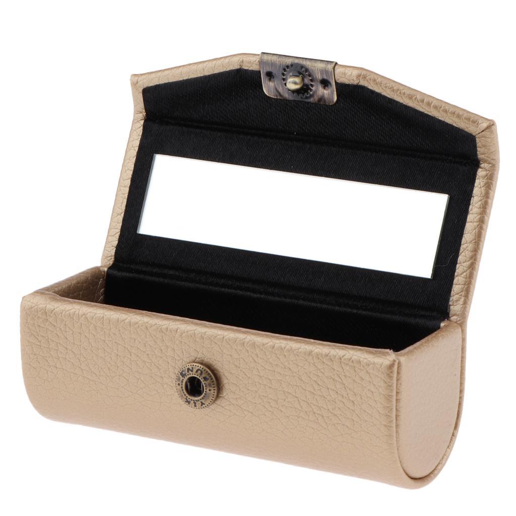 2Pcs Leather Single Lipstick Holder Case Storage Box w/ Small Mirror Gift
