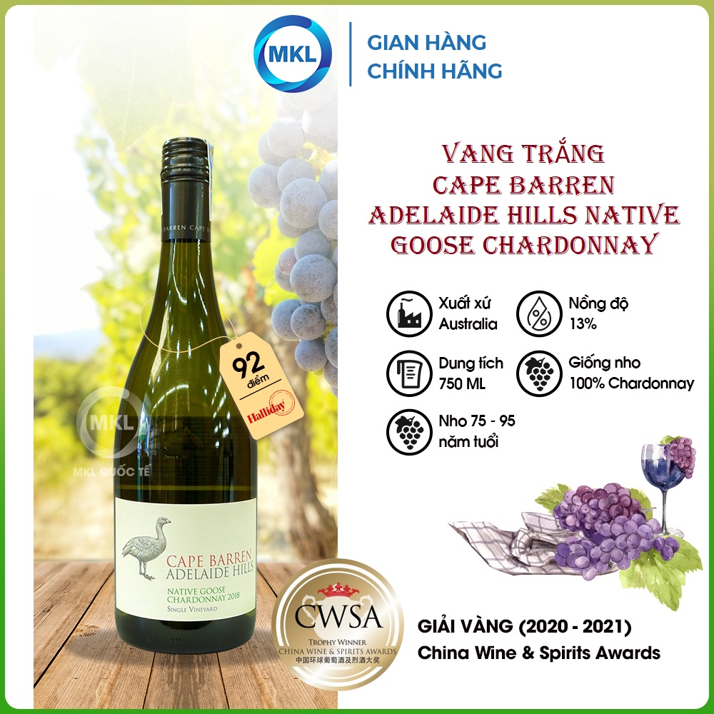 Rượu Vang Trắng Cape Barren Adelaide Hills Native Goose Chardonnay 750ml 13% - Úc - Hàng Chính Hãng