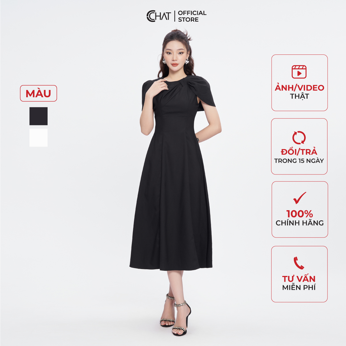 Đầm Nữ Dáng Xòe Nhún Ngực Vai Chất Tuytsi Cao Cấp Mềm Mịn 53VNS2007XT