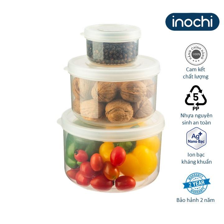 Bộ 3 hộp thực phẩm tròn Hokkaido 750-1500-2500ml- inochi- thương hiệu chuẩn Nhật Bản