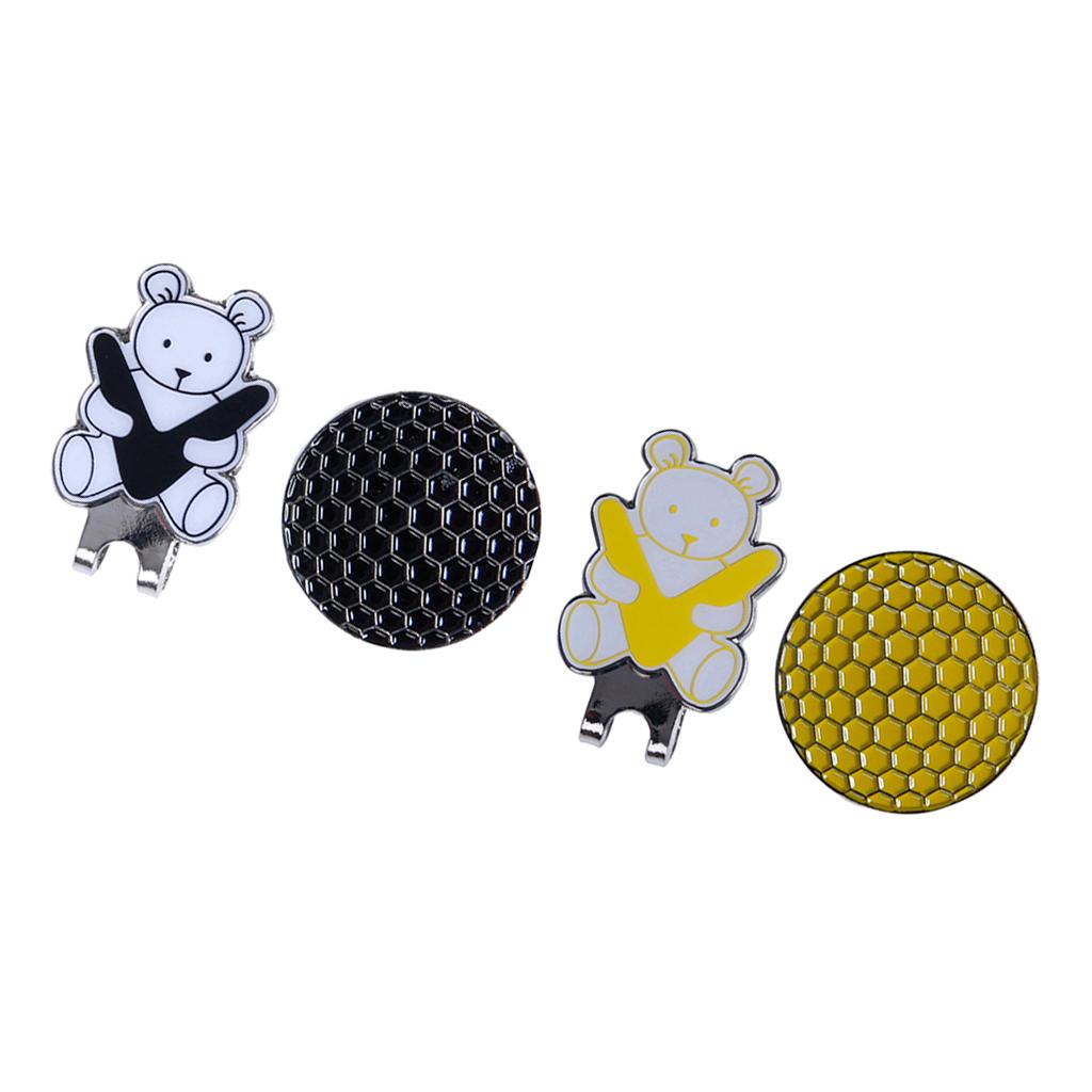 2xGolf Hat Clip with Detachable Magnetic Golf Ball Marker Bear Pattern Black