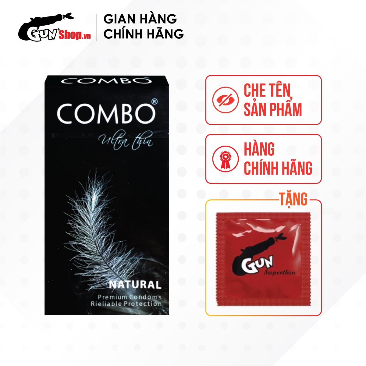 Bao cao su Combo - Mỏng mịn, không mùi kèm 1 chiếc BCS Gun Super Thin