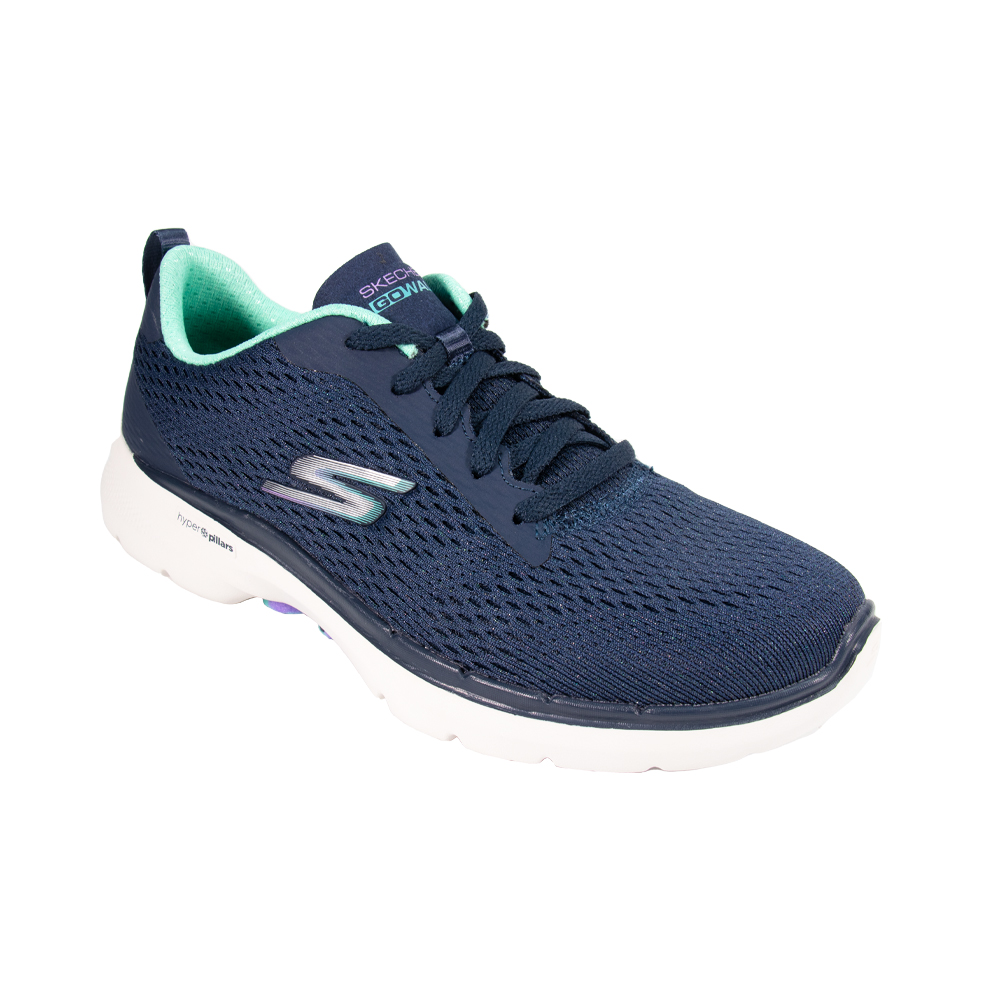 Skechers Nữ Giày Thể Thao Đi Bộ Giặt Máy Được, Tập Gym, Đi Học, Đi Làm, Thường Ngày GOwalk 6 High Energy Walking Air-Cooled Goga Mat Dual-Density, Hyper Pillar Technology, Machine Washable, Ortholite, Ultra Go, Vegan - 124619-NVAQ