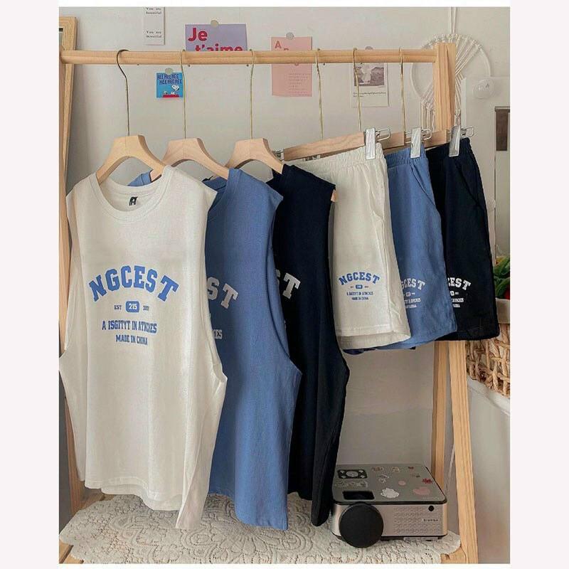Set đồ nữ tanktop thể thao form rộng in số 215 ulzzang Set 3 món áo tanktop quần short đùi