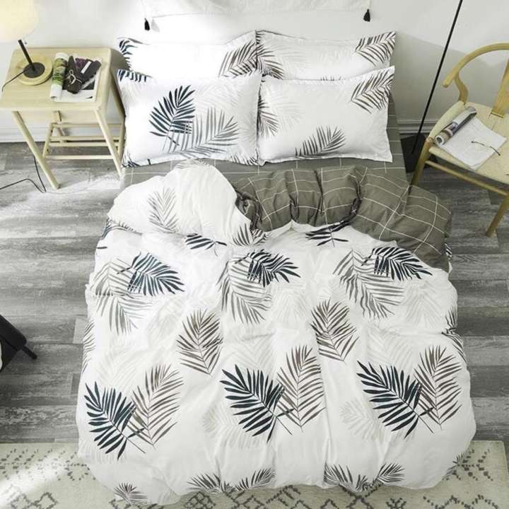 Bộ chăn ga gối lá cọ hiện đại.
