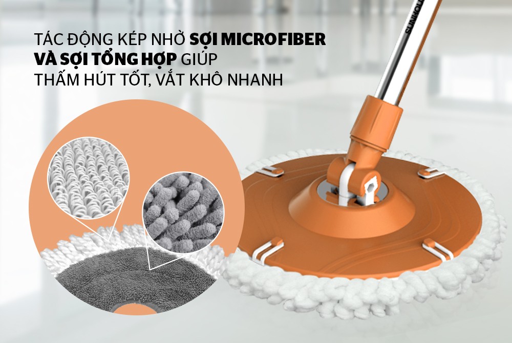 Bông lau nhà xoay 360 độ thế hệ mới SUNHOUSE KS-CO260S - Hàng chính hãng