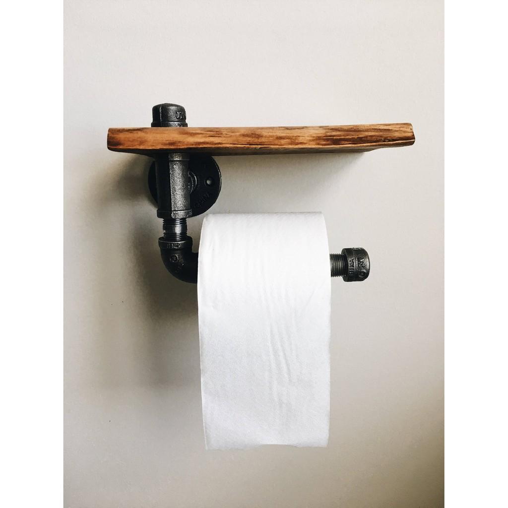 Kệ ống nước mini kèm móc treo tường WC, kệ ống nước lắp ráp chất liệu ống sắt cao cấp trang trí đẹp