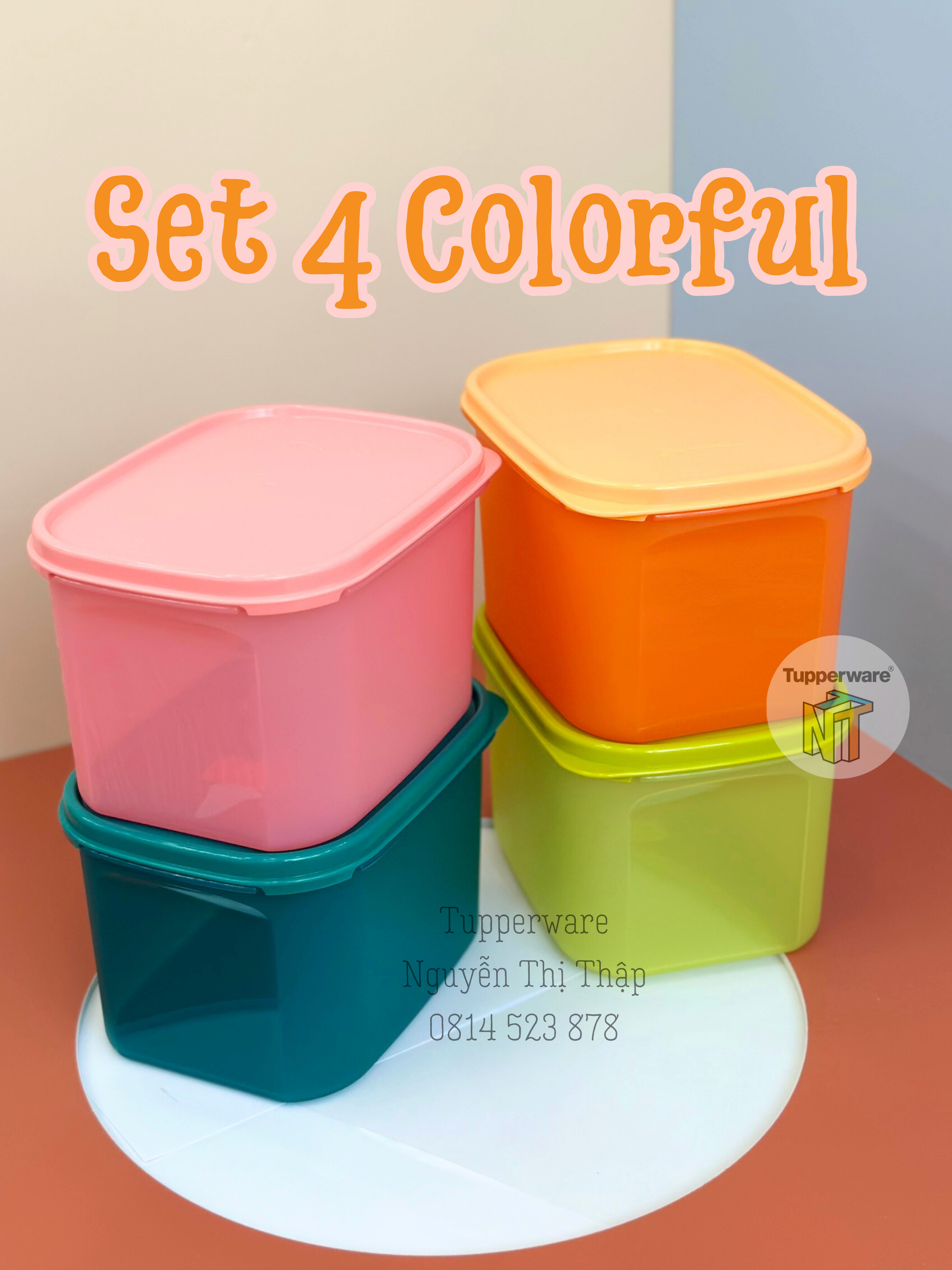 Hộp bảo quản thực phẩm TUPPERWARE Colorful Rectangular Set 4 (2024) - Chất liệu nhựa nguyên sinh, an toàn tiếp xúc với thực phẩm - Đựng các thực phẩm khô hoặc Đựng thực phẩm sơ chế, chế biến sẵn trong ngăn mát tủ lạnh