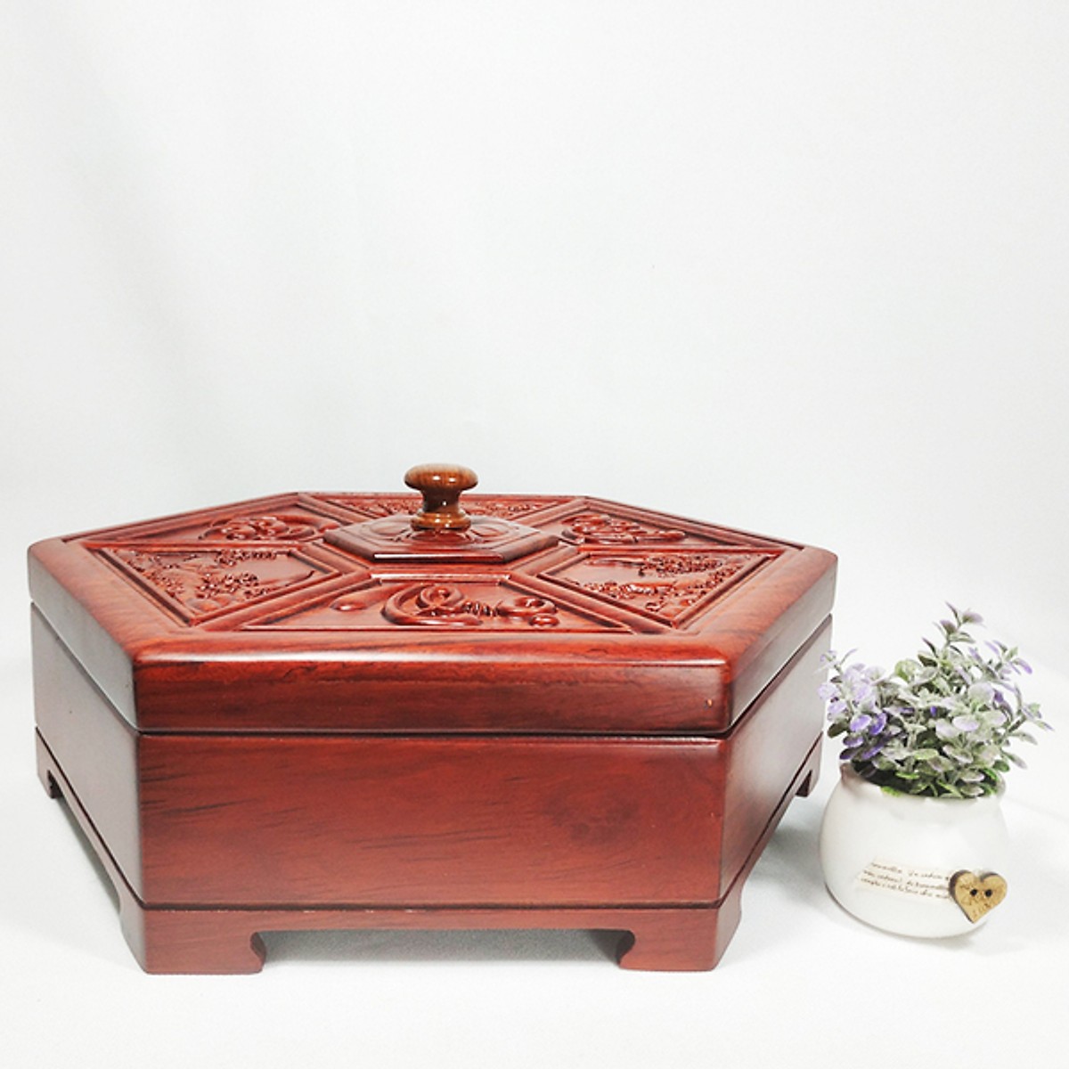 Hộp đựng bánh kẹo - hộp đựng mứt gỗ hương trạm Phúc Lộc Thọ phong thủy