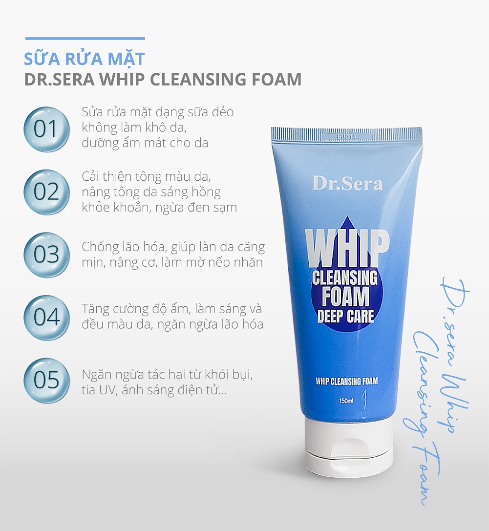Sữa rửa mặt làm sạch sâu, sạch mụn, trắng sáng da, mờ nếp nhăn Dr.sera Whip Cleansing Foam