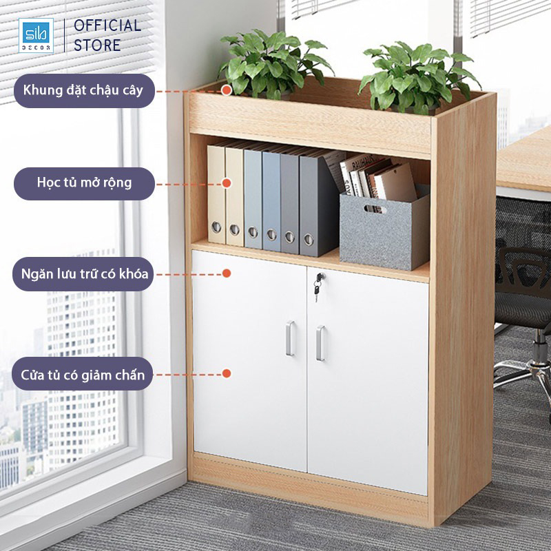 Tủ Gỗ Đựng Hồ Sơ Văn Phòng 2 Cửa Có Khóa, Hộc Tủ Mở Rộng Hiện Đại Thương Hiệu SIB Decor HS23