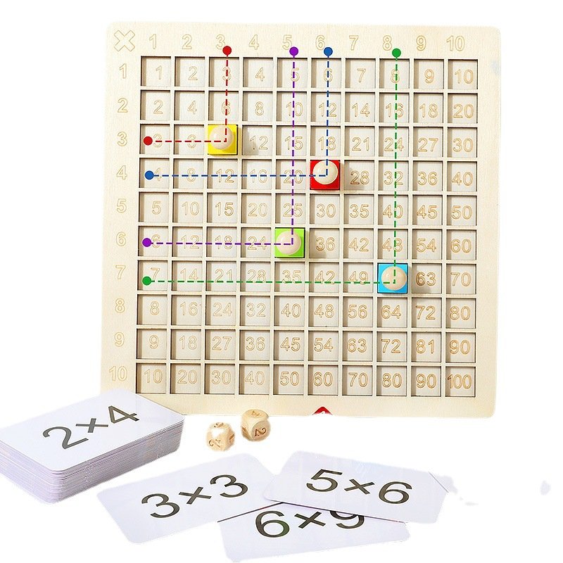 Bảng Gỗ Học Toán Nhân Cho Trẻ Theo Phương Pháp Montessori Kèm Thẻ Học Và Xúc Xắc