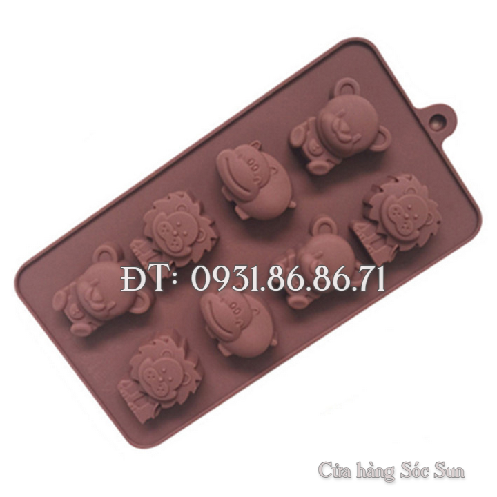 Khuôn silicon 8 con hà mã, sư tử, gấu – Mã số 1435