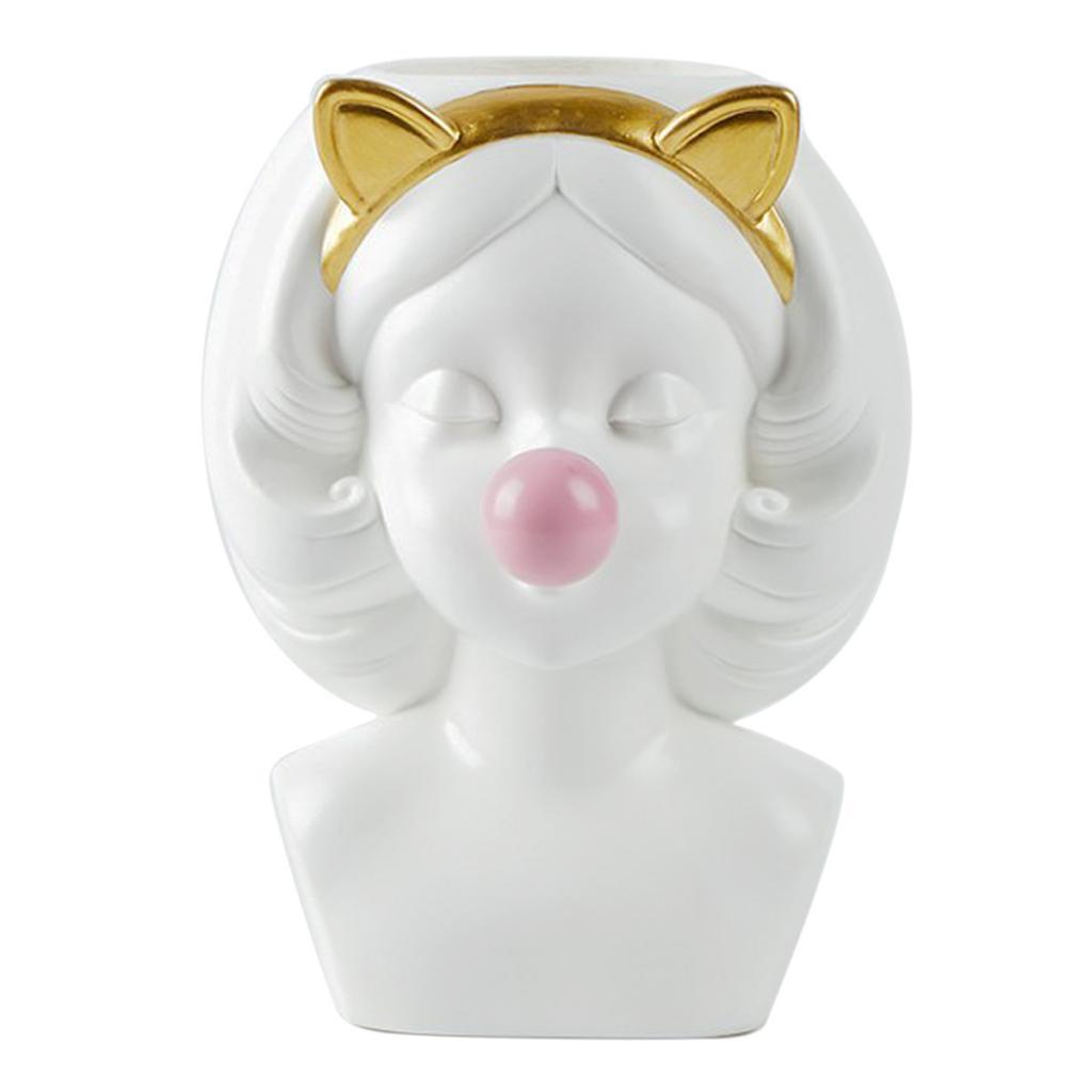 Adorable Girls Blow Bubbles Cactus Plant Pot Flower Pot Container Planter White