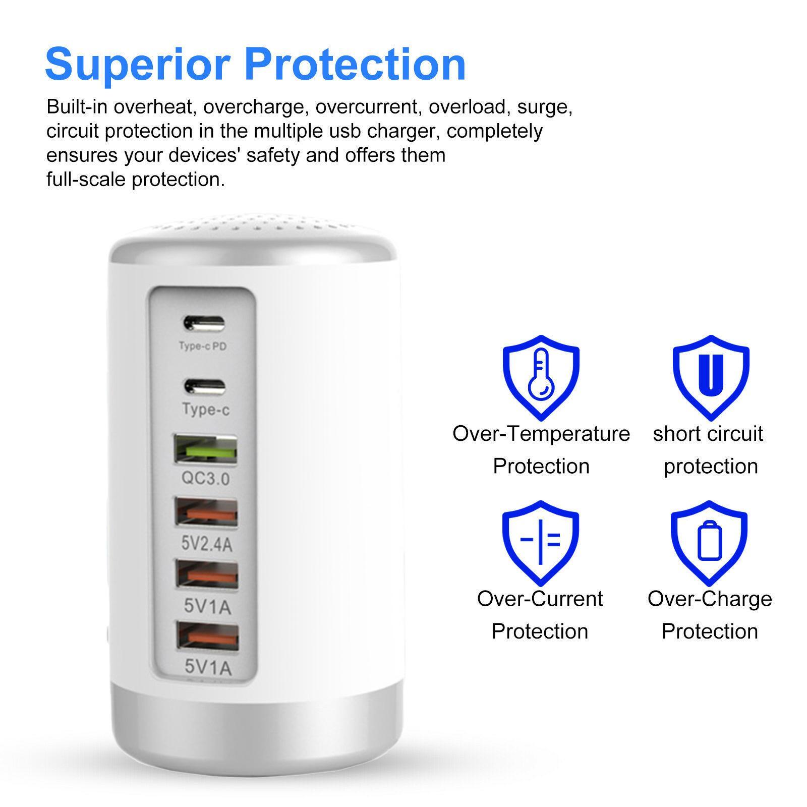 Multi 6 Port USB Charging Station Hub  Desktop Phone Charger Organizer