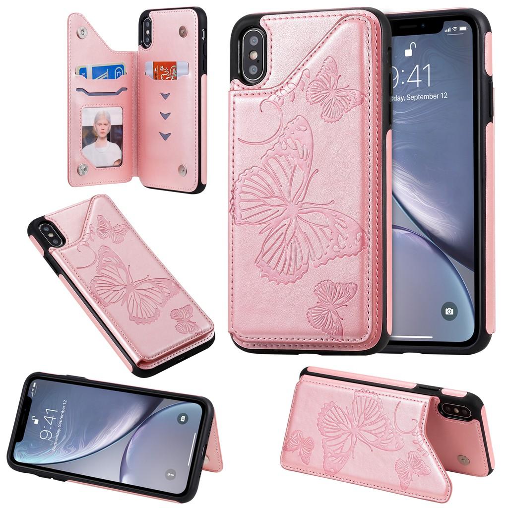 Bao Da Nắp Gập Có Ngăn Đựng Thẻ In Hình Bướm 3d Cho Iphone X Xs Max Xr