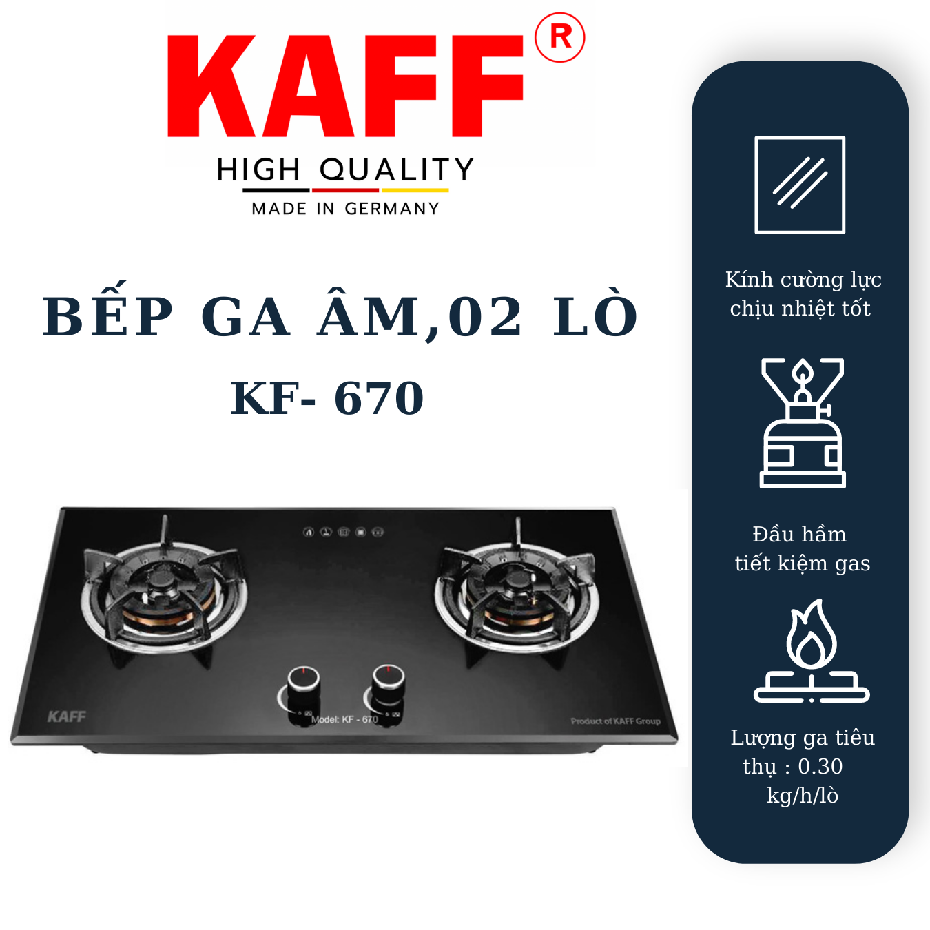 Bộ Bếp ga âm KAFF KF- 670 bao gồm: Bếp ga + chảo chống dính cao cấp + bộ van ga - Hàng chính hãng