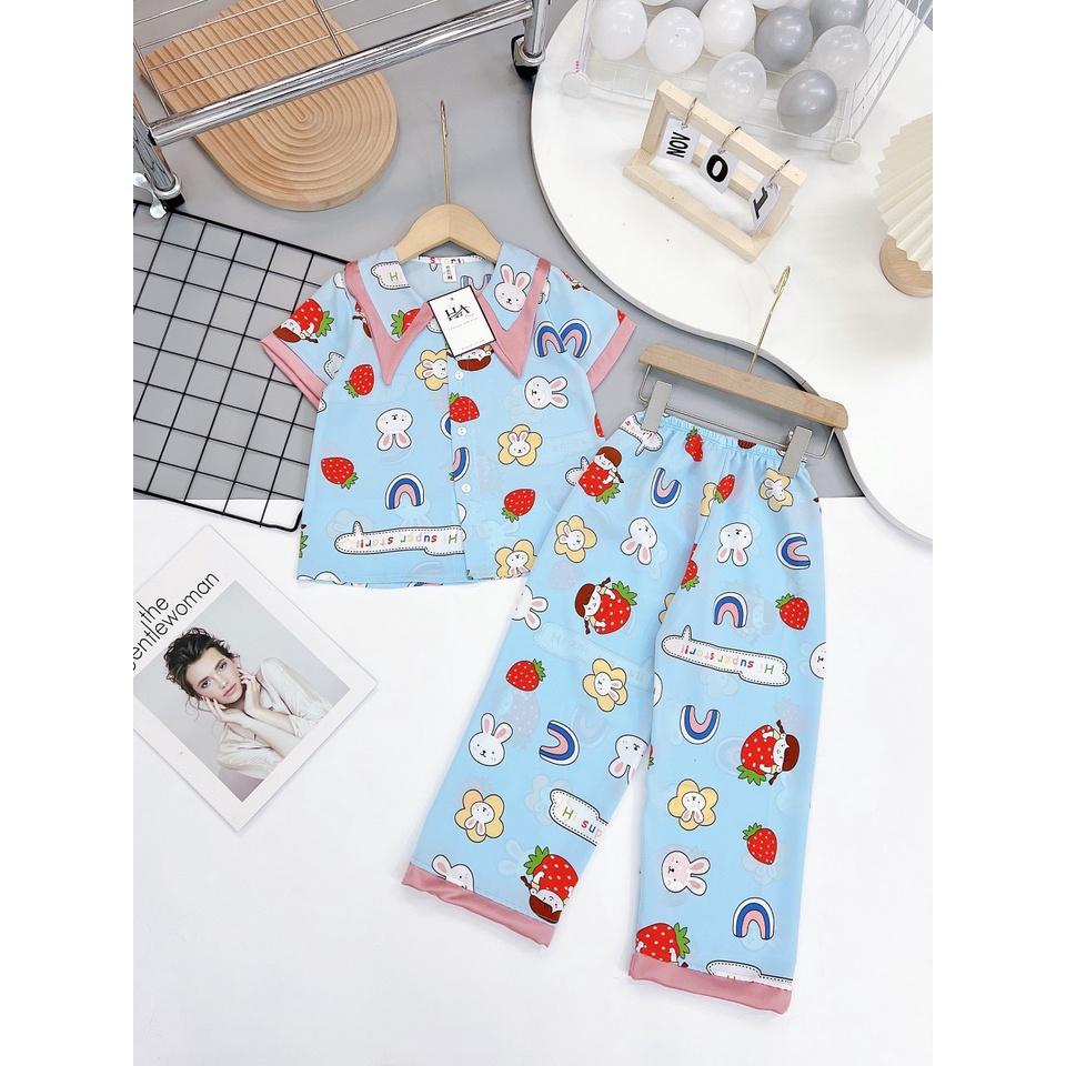 Đồ bộ bé gái, bộ pijama áo ngắn tay quần dài cho bé gái size 18-35kg chất lụa mango mềm mát