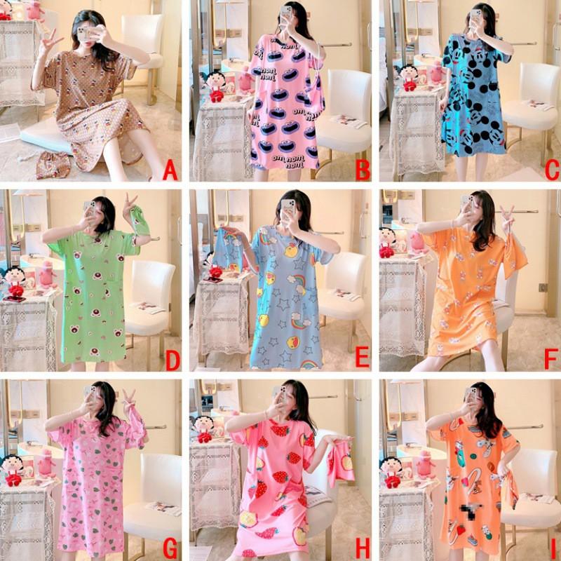 Bộ Đồ Ngủ Ngắn Tay Dáng Rộng In Họa Tiết Hoạt Hình Xinh Xắn Cho Nữ