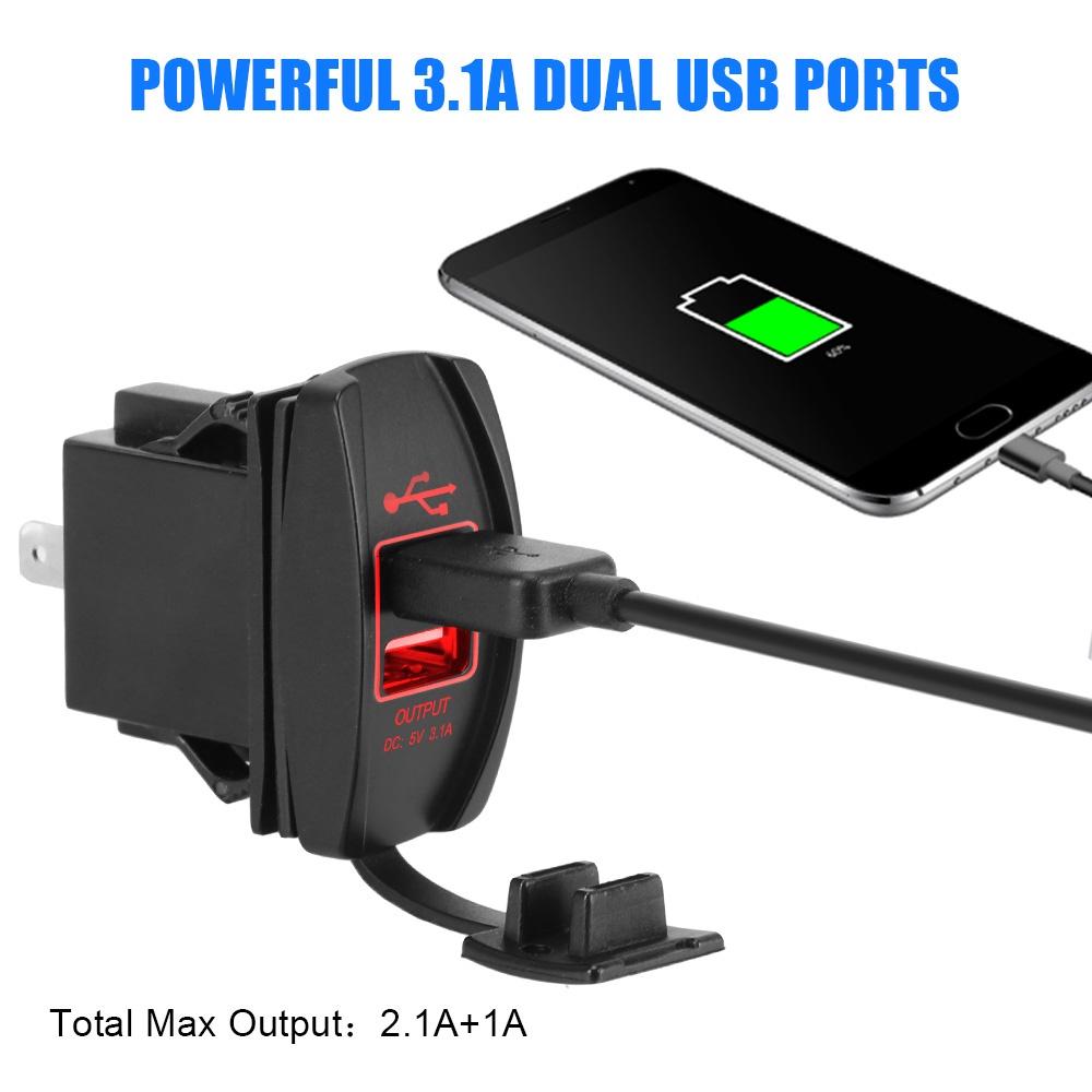 Tẩu sạc hai cổng USB 5V 3.1A chống nước chống bụi thông dụng cho xe hơi