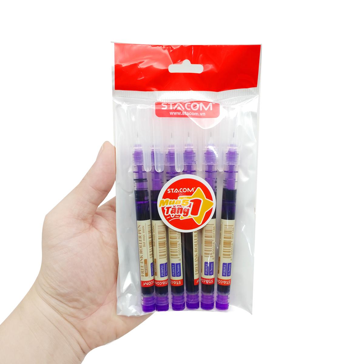 Vỉ 5 + 1 Bút Gel 0.5 mm - Stacom VRP2005_V - Mực Tím