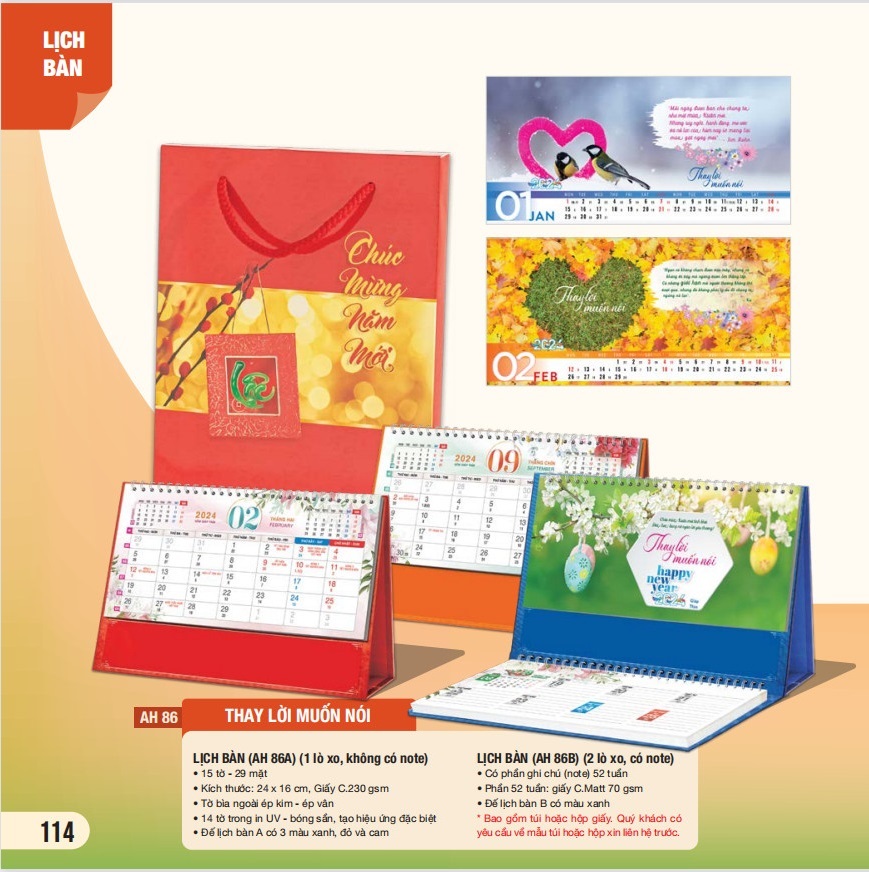 Combo 5 cuốn lịch bàn 2024 - MS AH-81 - AH-90