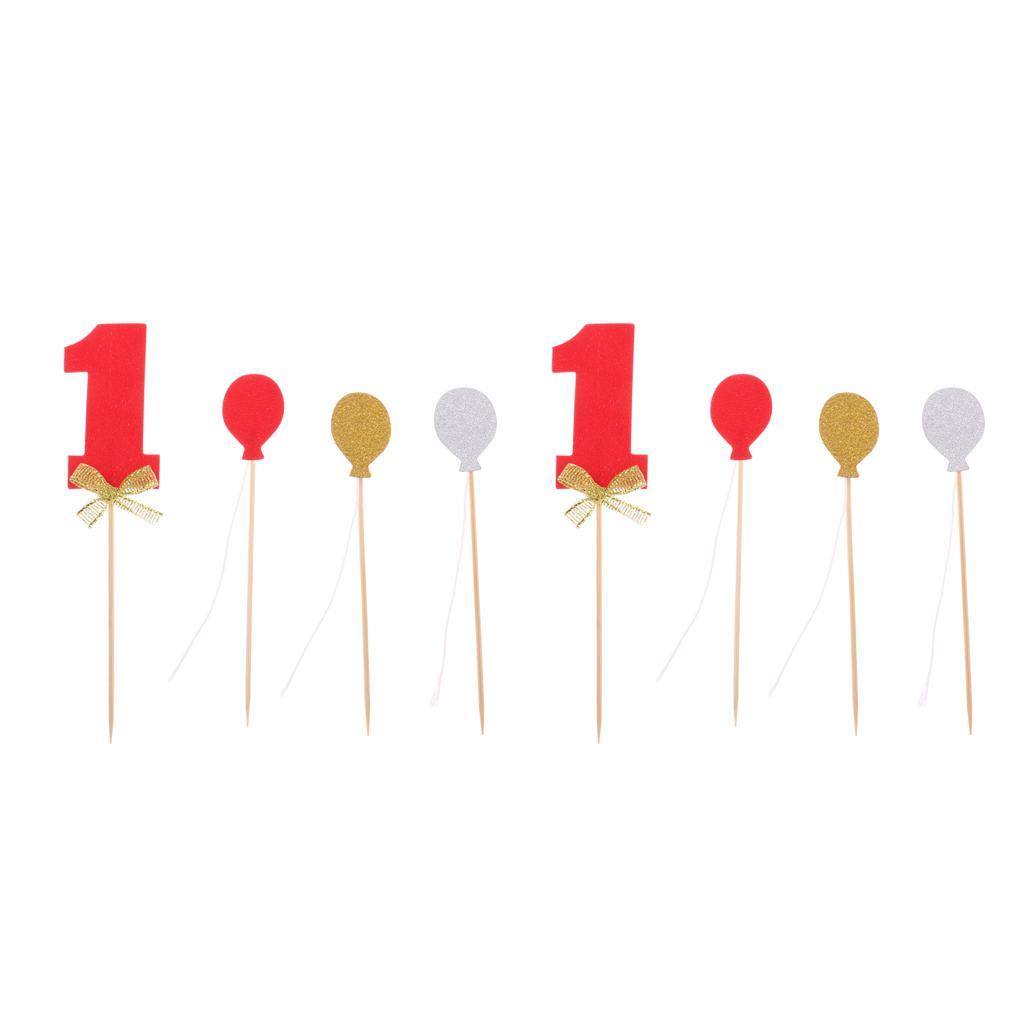 8pcs Set 1st Balloon Cupcake Picks Birthday Party Baby Shower Decor