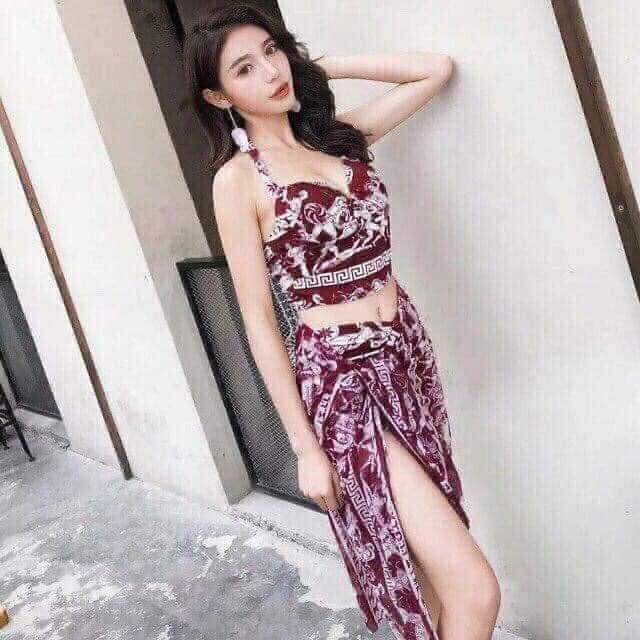 Bộ bơi cao cấp 3 chi tiết hoa văn thổ cẩm sexy