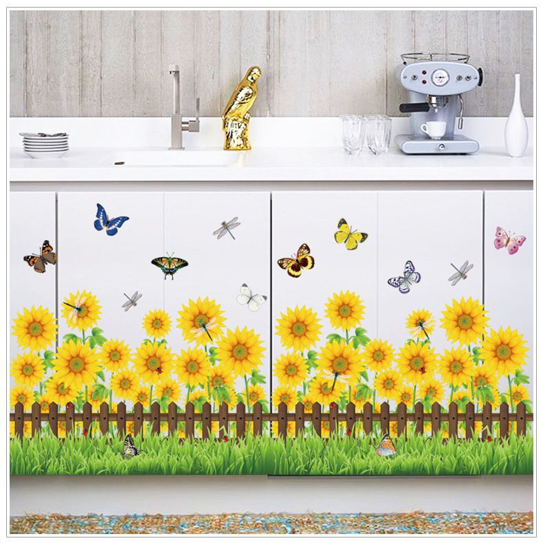 Decal dán chân tường Hoa hướng dương 2 AmyShop DCT034 - 2 bộ(42 x 200 cm)