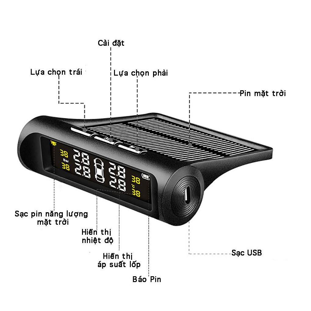 Cảm biến áp suất lốp ô tô van ngoài năng lượng mặt trời giúp cân bằng 4 bánh, tăng tuổi thọ lốp xe, tặng thêm 2 đèn led cảnh báo mở cửa - Labaha Shop 