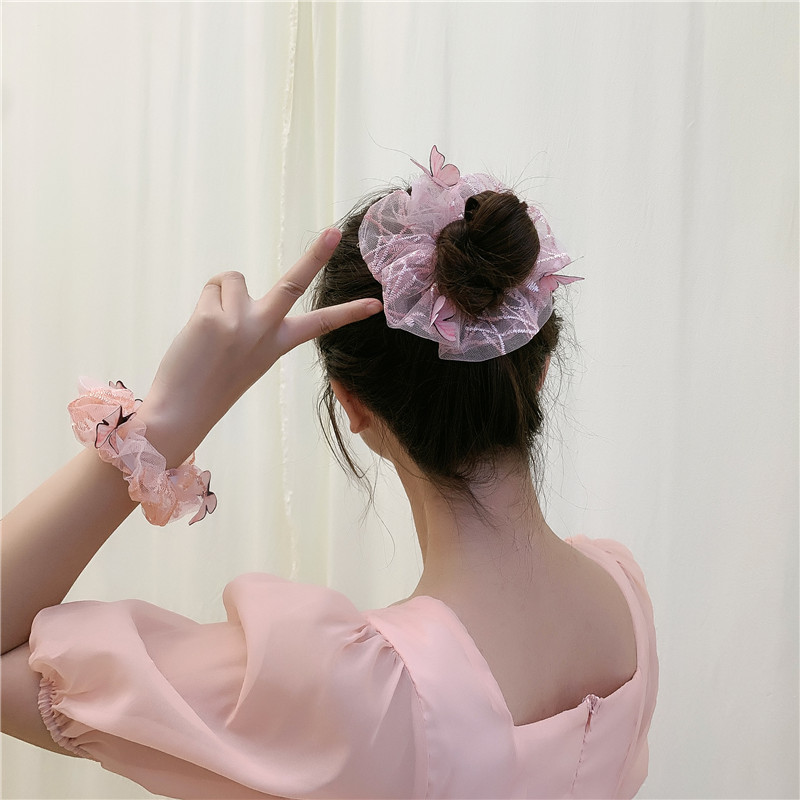 Dây buộc tóc Scrunchies đính bướm nổi dễ thương HD85