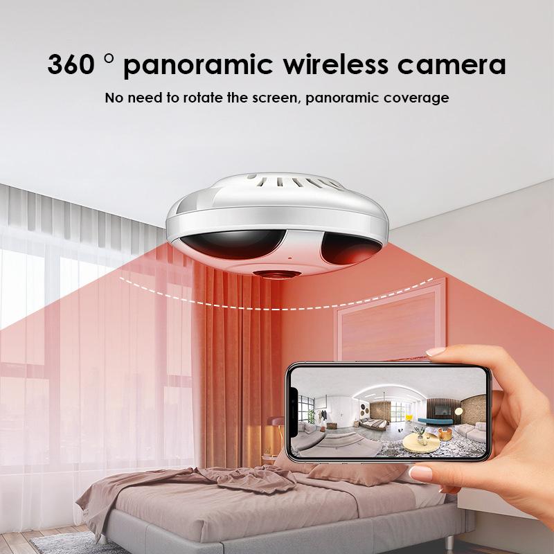Hỗ trợ camera trong nhà 1080p HD P2P CCTV CCTV CAMERY điều khiển từ xa 360 độ xem toàn cảnh Máy ảnh giám sát không dây: 2MP với thẻ 128G