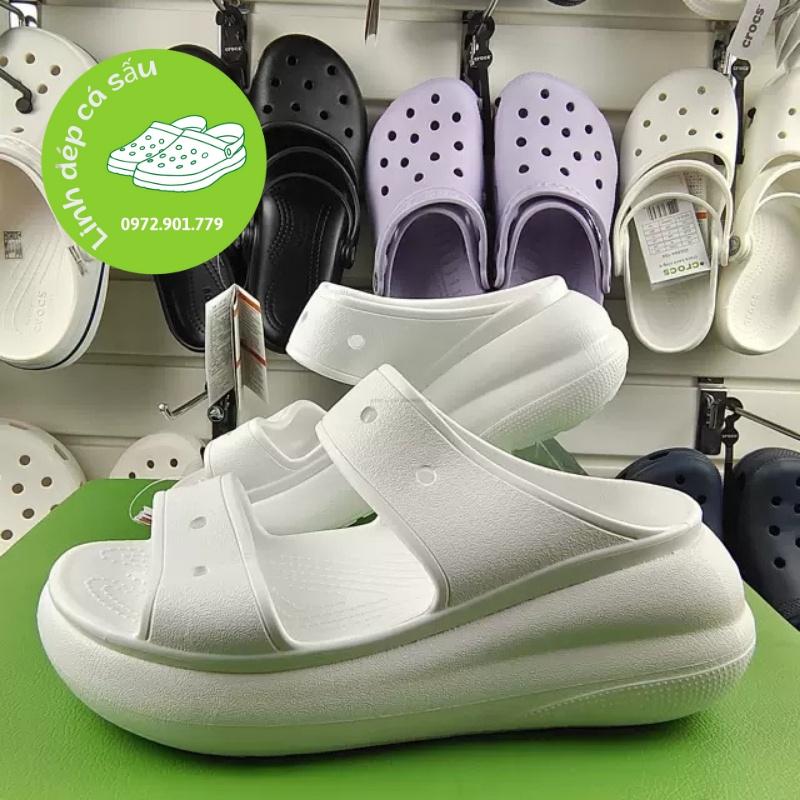 Dép lê 2 quai đế xuồng Cross Crush màu trắng dành cho nữ cao 6cm liền khối, êm, chắc