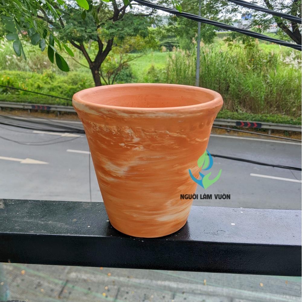 Chậu đất nung kiểu ly rèm họa tiết marble trồng hoa tết, trồng cây trang trí size 14x15cm - Người Làm Vườn