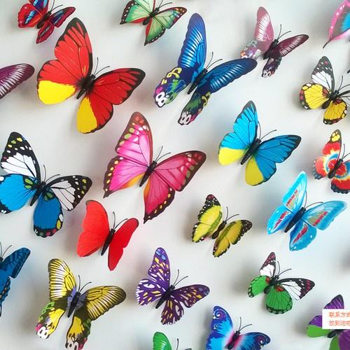 Set 12 con bướm nam châm 3D dán tường, trang trí tủ lạnh- màu ngẫu nhiên