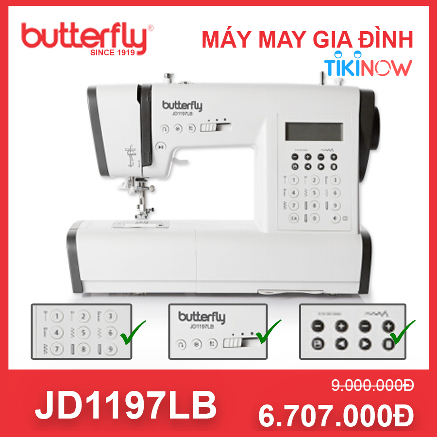Máy May Gia Đình Điện Tử Cao Cấp Butterfly JD1197LB - Hàng Chính Hãng