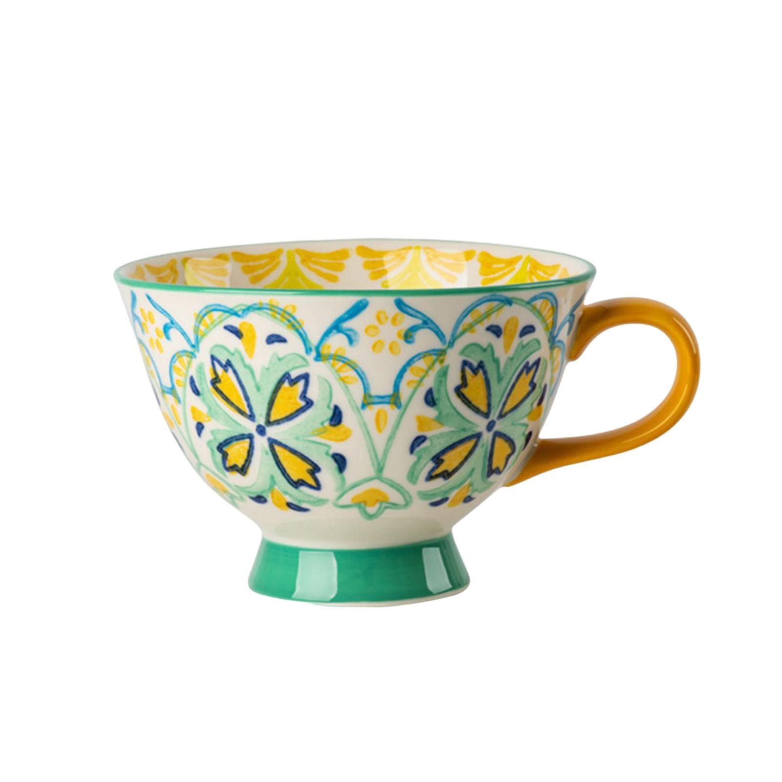 Ceramic Cup, Retro Hand Painted Floral Pattern Coffee Mug for Coffee Restaurant