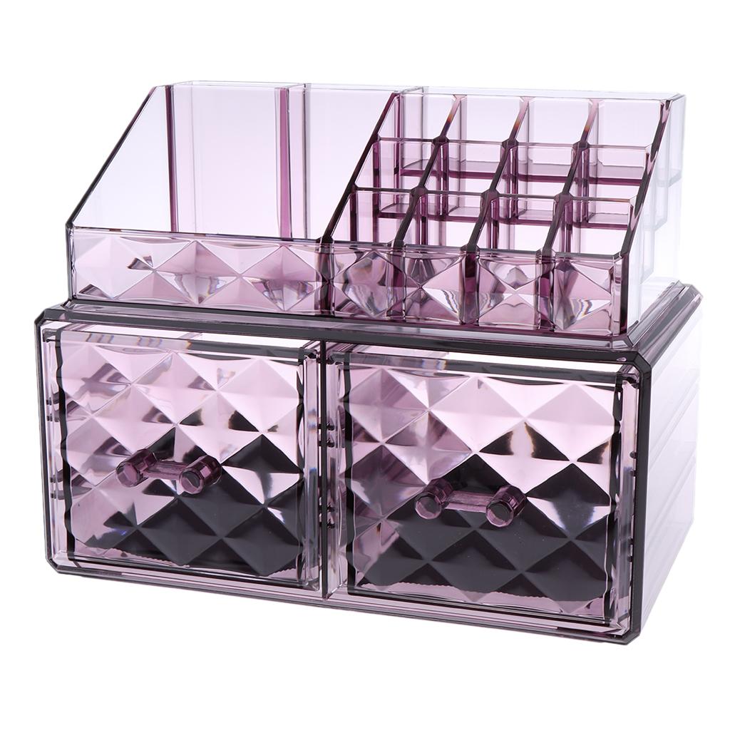 Acrylic Cosmetic Organizer Lipstick Polishes Display Jewelry Storage Box Purple
