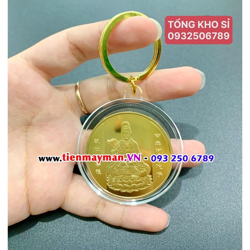 Móc khóa Đồng Xu Quan Âm Bồ Tát Phong Thuỷ May Mắn