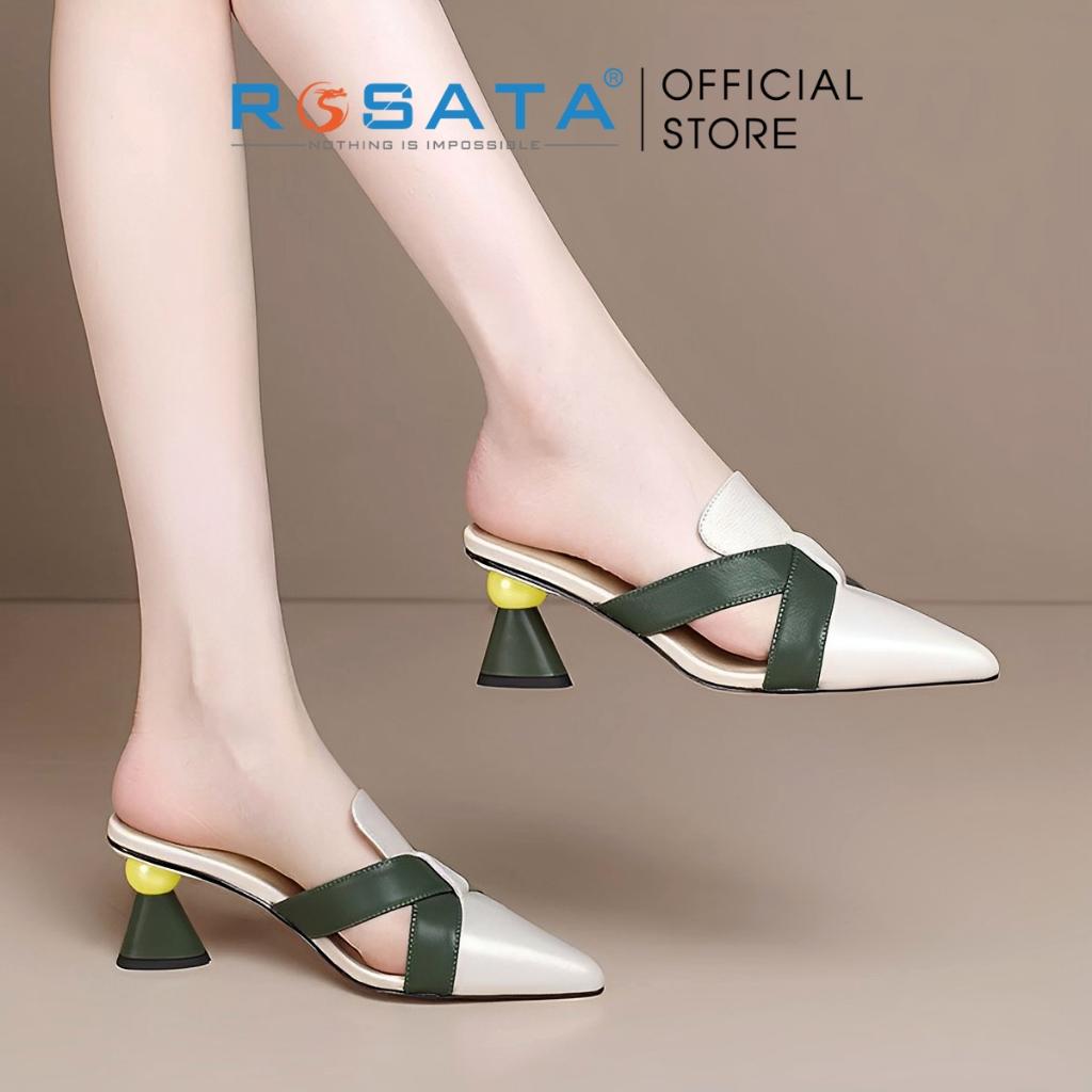 Dép sandal cao gót nữ ROSATA RO495 xỏ chân mũi nhọn gót cao 5cm xuất xứ Việt Nam - TRẮNG